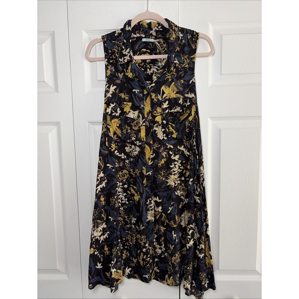 Kimchi Blue Floral Sleeveless Tunic Dress Womens Size M Navy Boho Rayon